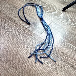 Blue Fire Crystal Bead Y Drop Tassel Necklace